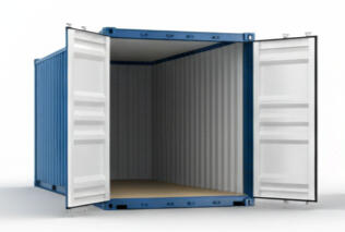 20ft blue self storage container with doors open at Boxxs 20ft blue self storage container with open doors at Boxxs Linlithgow site, serving Bo’ness and West Lothian customers